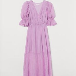 H&M Purple Maxi Sundress with Puff Sleeves and V-Neck